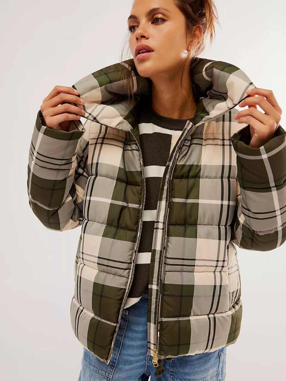 Barbour Germaine Tartan Quilted Puffer Jacket NWT Size 8